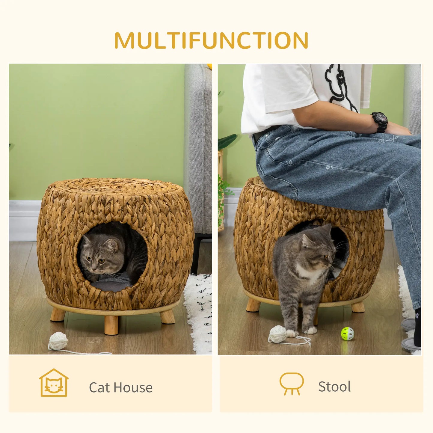 Wicker Cat Bed, Washable Cushion, Rattan Kitten Bed, Light Brown Cat Houses at Gallery Canada