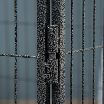 4 Panel Dog Playpen, 28" H Portable Pet Fence With Door, Tray, Grey Dog Cages & Crates at Gallery Canada