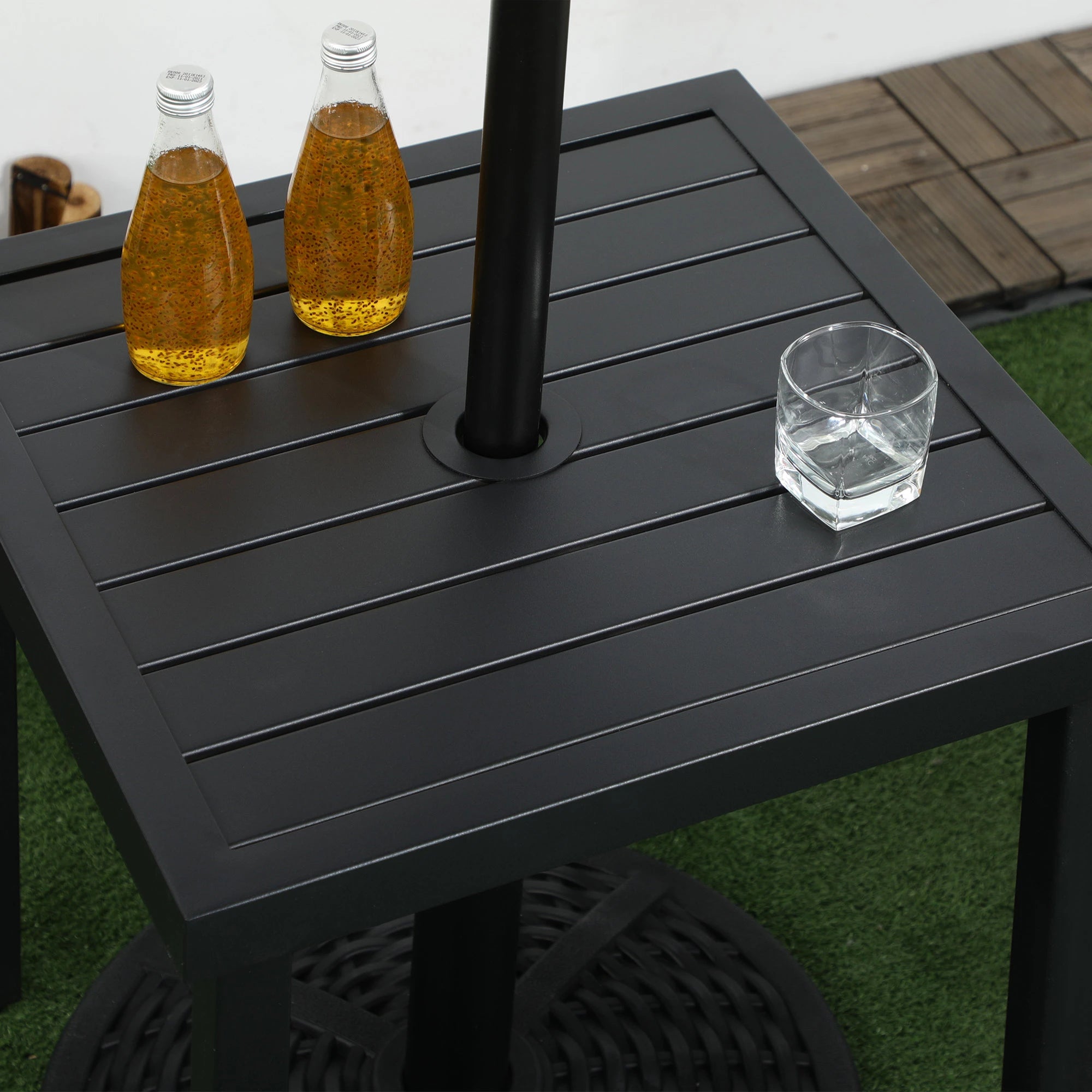 Outdoor Side Table, Patio End Table with Umbrella Hole, Steel Frame, Black Patio Side Tables at Gallery Canada