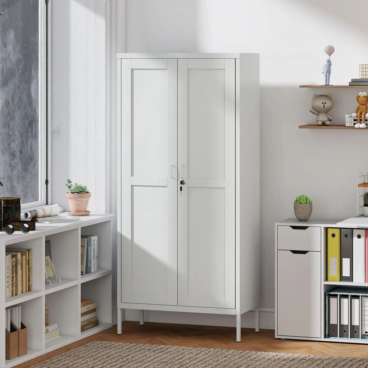 Office Storage Cabinet, Lockable, 3 Adjustable Shelves, 2 Doors, White Office Cabinets & Cupboards at Gallery Canada