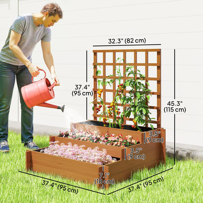 Wooden Elevated Planter Box with Trellis, 3 Tier Raised Garden Bed, Brown Raised Garden Beds at Gallery Canada