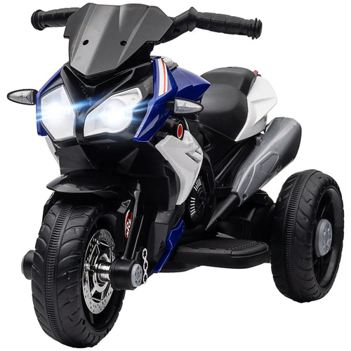 Kids Electric Motorcycle Ride-On Toy, 3 Wheels, Music, Horn, Lights, Blue