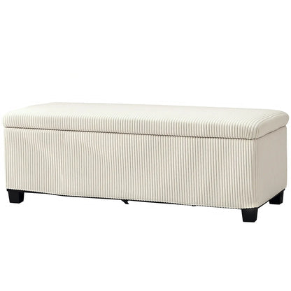 44 Inches Ottoman with Storage, Lid, Legs, Corduroy Bench, Beige Storage Ottomans & Benches Beige at Gallery Canada