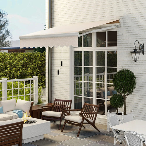 8'x7' Patio Awning, Manual Retractable Sun Shade, Outdoor Deck Canopy Shelter, Beige