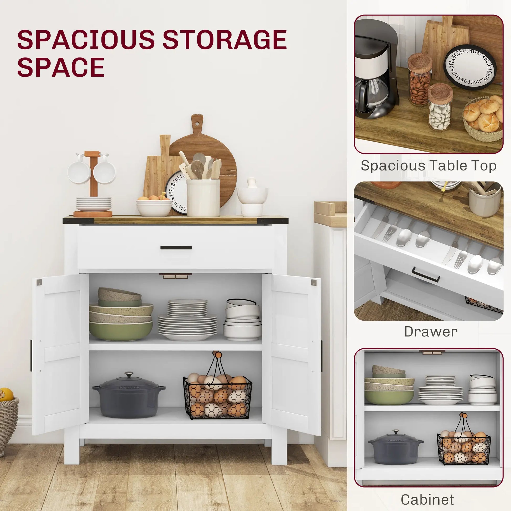 Farmhouse Buffet Cabinet, 1 Drawer, Storage Cabinet, Adjustable Shelf, White Bar Cabinets at Gallery Canada