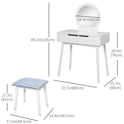 Makeup Vanity Desk, Round Mirror, 2 Drawers, Cushioned Stool, White Dressing & Vanity Tables at Gallery Canada