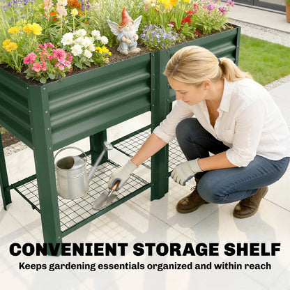 Lit de jardin surélevé vert de 31,5", étagère de rangement, jardinière surélevée, vert