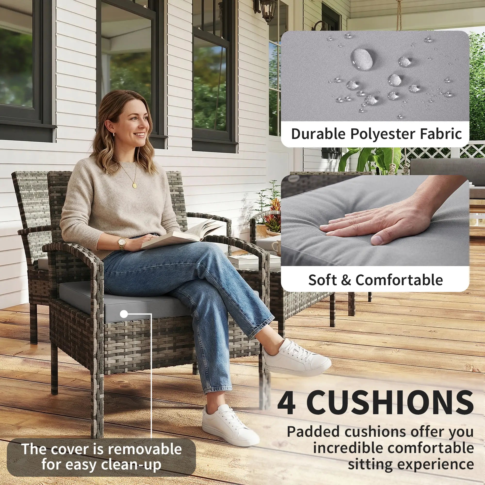 Patio Furniture Set, Loveseat, 2 Armchairs & Coffee Table, Light Grey Patio Furniture Sets at Gallery Canada