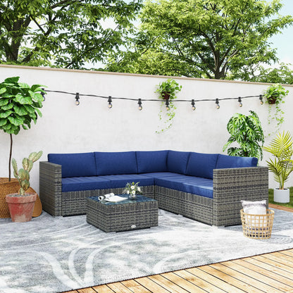 4pc Rattan Wicker Outdoor Furniture Set, Corner Sofa Loveseats Coffee Table, Navy Blue Patio Furniture Sets at Gallery Canada