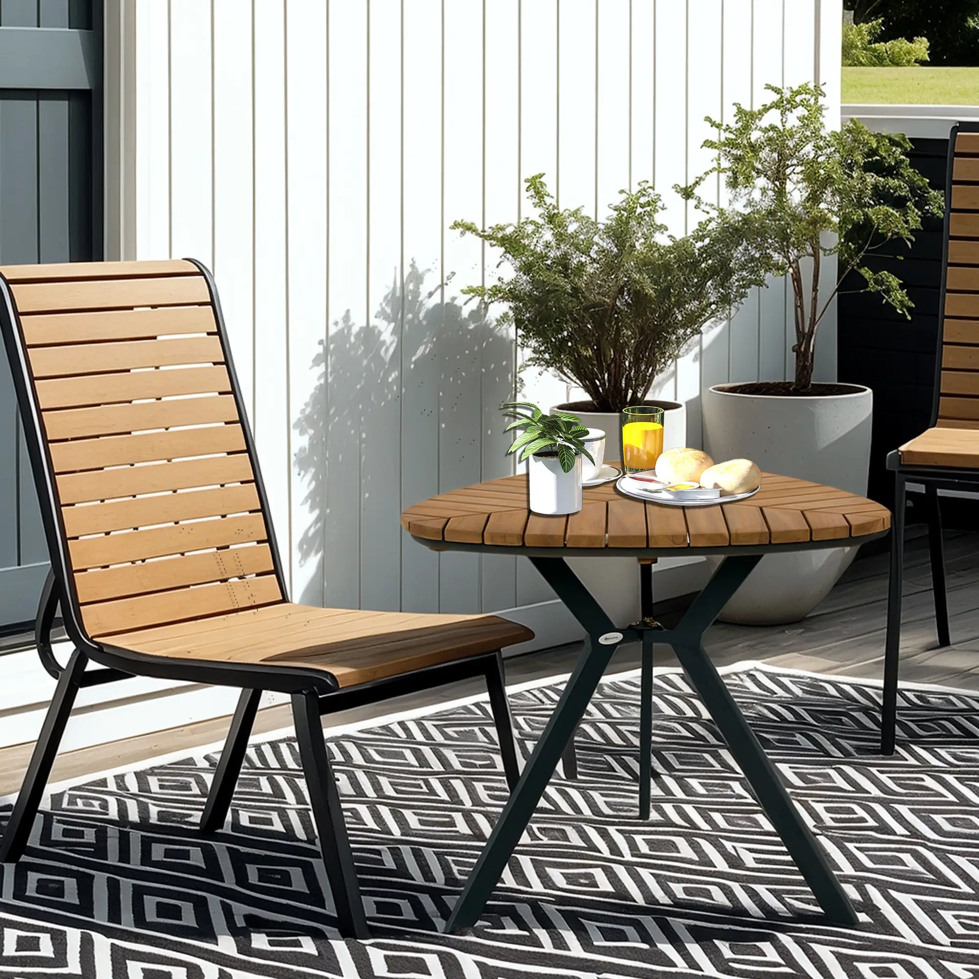 35.4" Outdoor Dining Table, Slatted Acacia Wood Top, Steel Legs Patio Dinning Tables at Gallery Canada