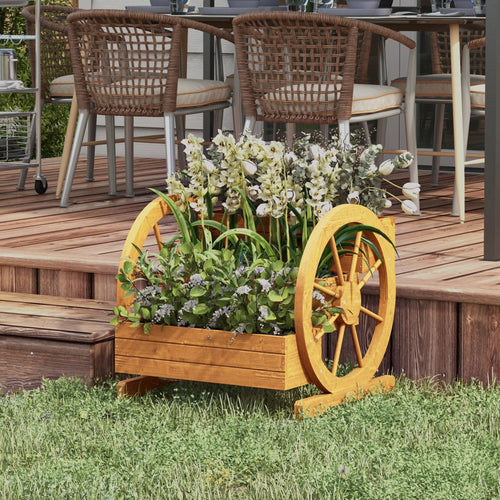 Wooden Wagon Planter Box, 3-Tier Raised Garden Bed, 24