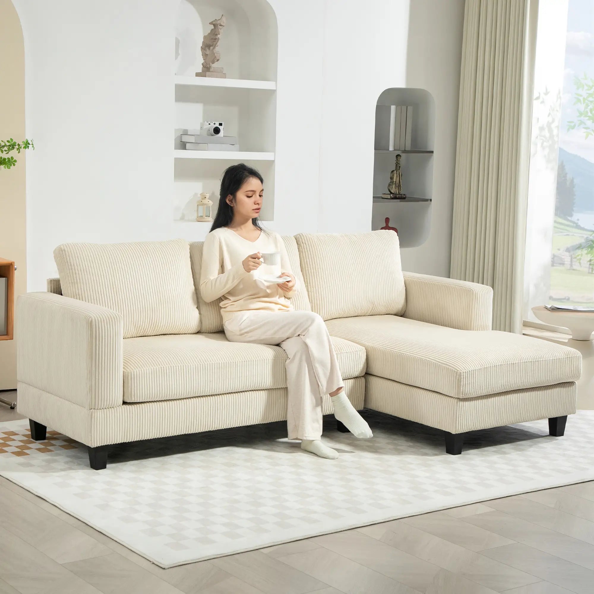 L Shaped Sofa with Chaise Lounge, Spring Cushion, Beige Sofas & Reclining Chairs at Gallery Canada