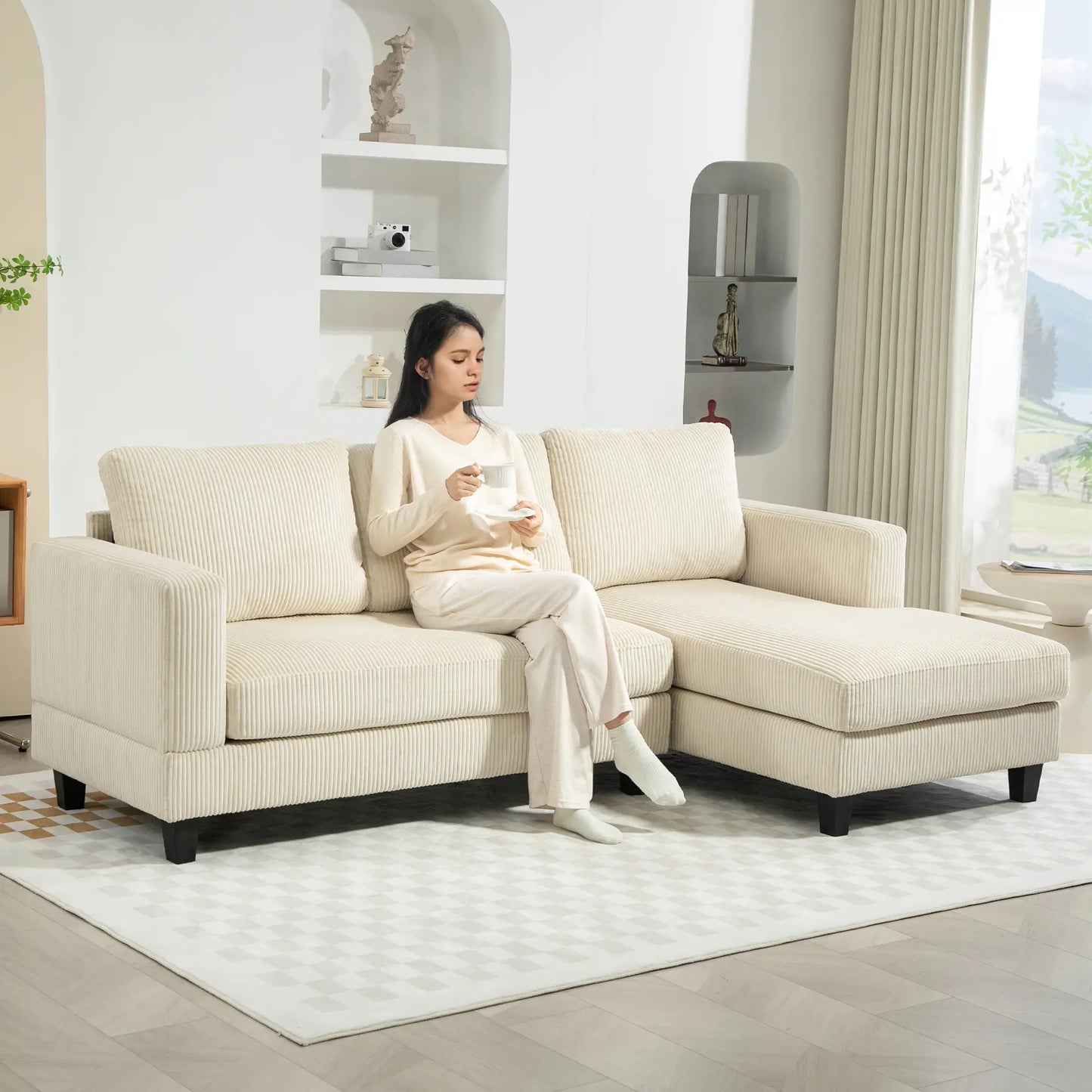 L Shaped Sofa with Chaise Lounge, Spring Cushion, Beige Sofas & Reclining Chairs at Gallery Canada