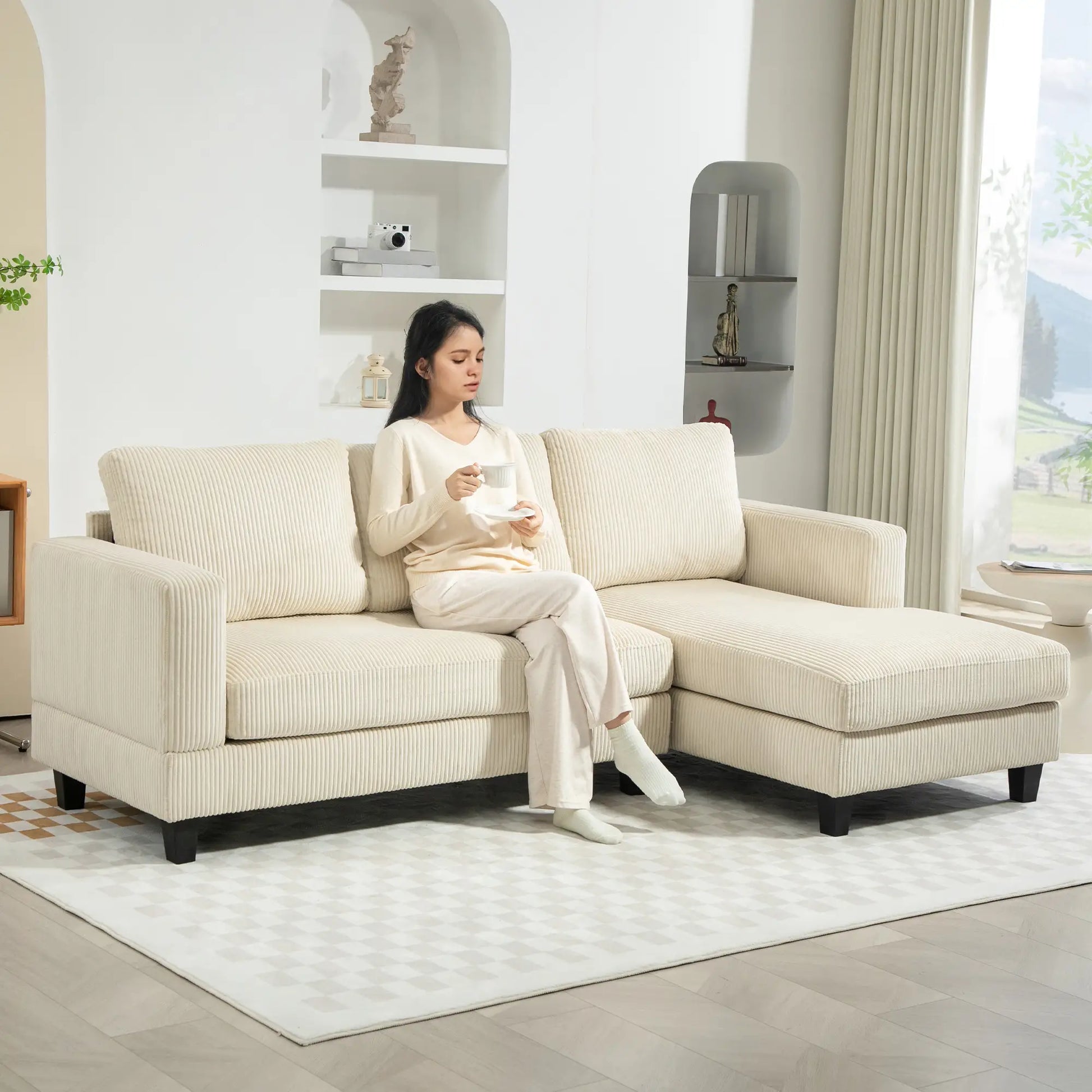 L Shaped Sofa with Chaise Lounge, Spring Cushion, Beige Sofas & Reclining Chairs at Gallery Canada