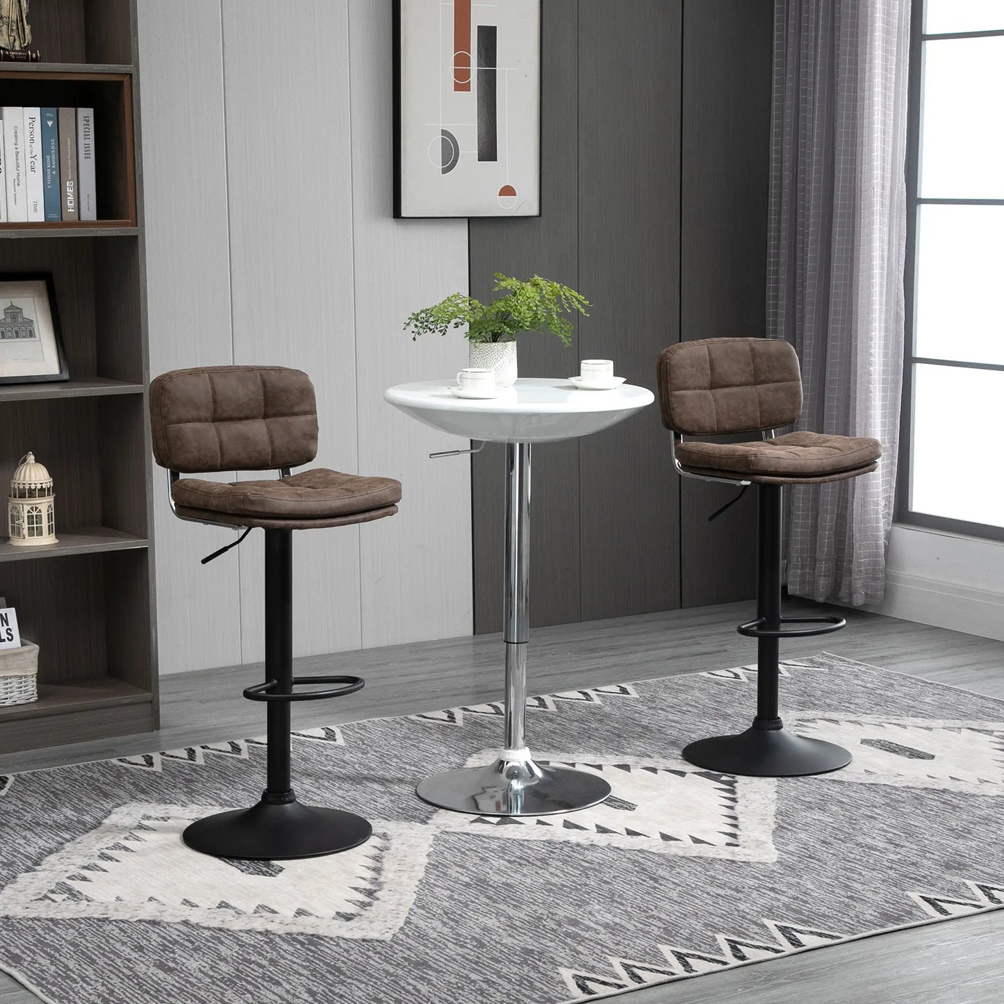 Swivel Counter Height Bar Stools Set of 2, Adjustable Height, PU Leather