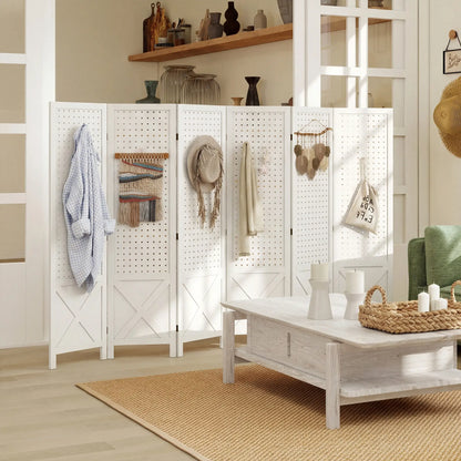 56.9" 6 Panel Wooden Room Divider, Folding Privacy Screen, White Room Dividers at Gallery Canada