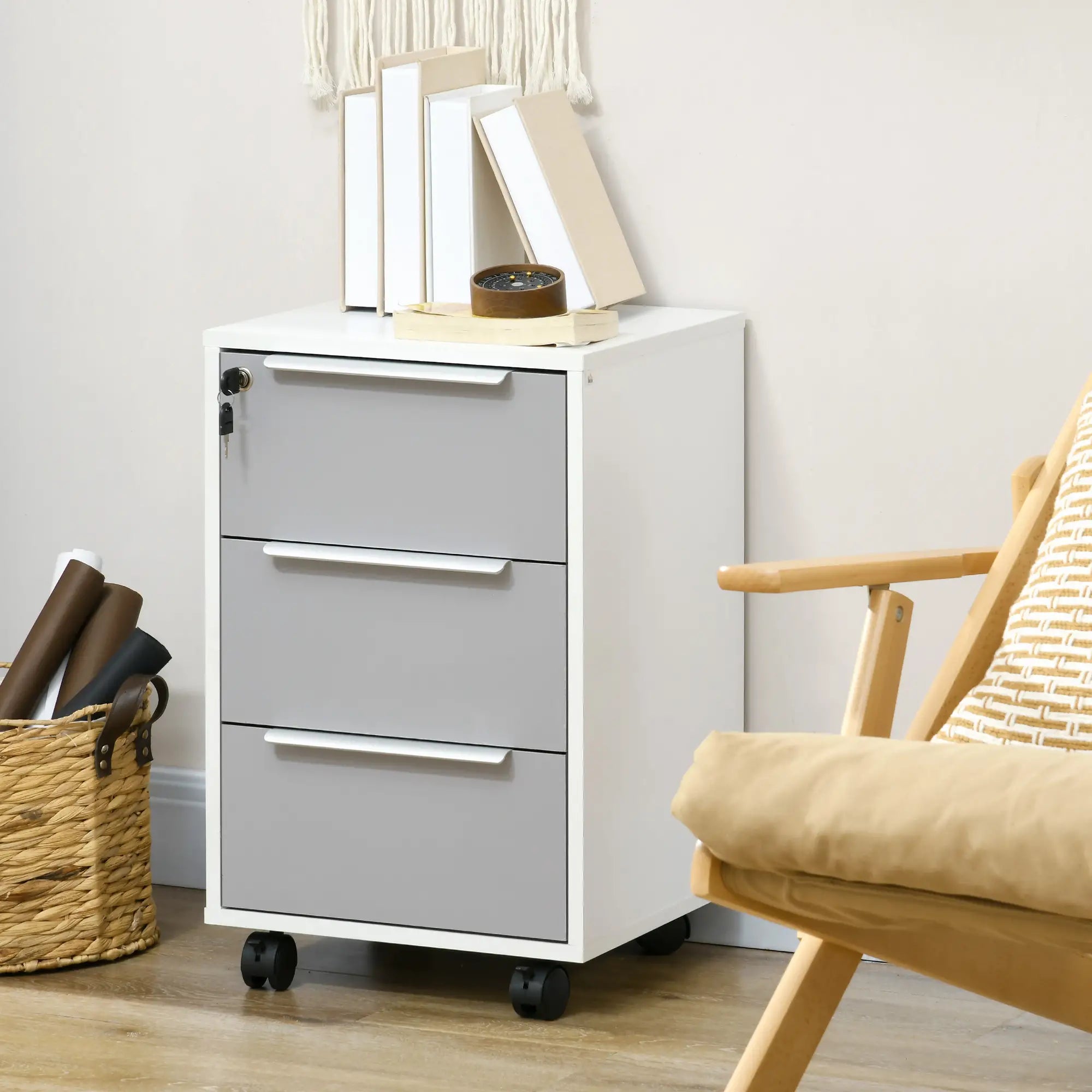 3 Drawer File Cabinet with Wheels, Vertical, Lock, Grey Office Cabinets & Cupboards at Gallery Canada