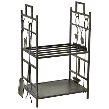 2-Layer Heavy Duty Firewood Rack, 4 Tools, Black and Gold Firewood Racks Gold at Gallery Canada