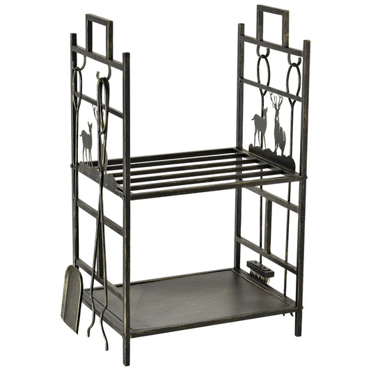 2-Layer Heavy Duty Firewood Rack, 4 Tools, Black and Gold Firewood Racks Gold at Gallery Canada