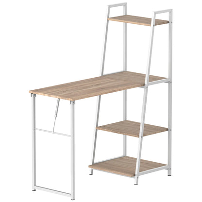 Computer Desk with Storage Shelves, Foldable Tabletop, White, Natural Writing Desks White, Wood Grain at Gallery Canada