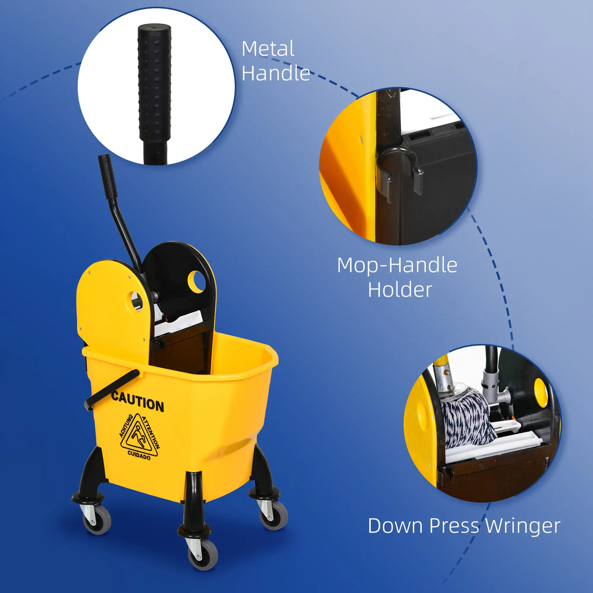 6.9 Gal/26L Mop Bucket With Wringer, Wheels, Handle, Yellow Household Supplies at Gallery Canada