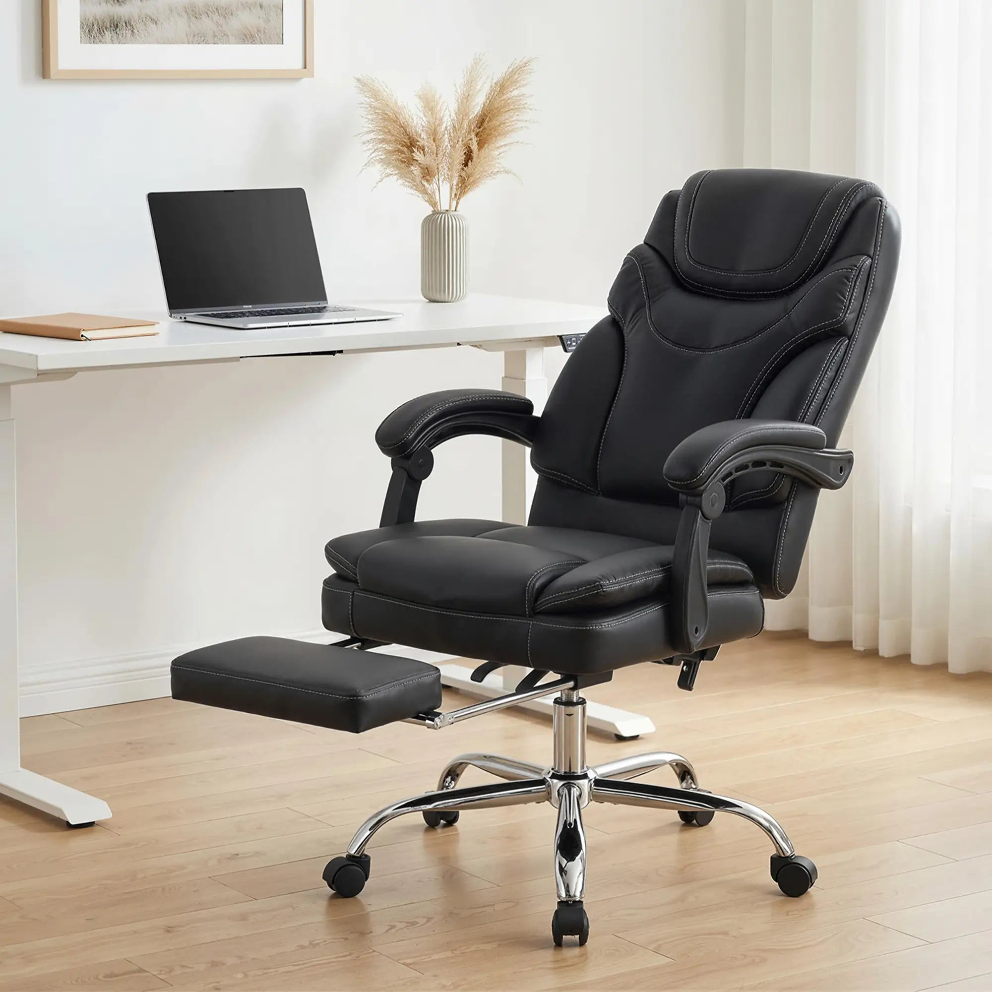 6 Point Vibration Massage Office Chair, PU Leather, Heated, Black Massage Chairs at Gallery Canada