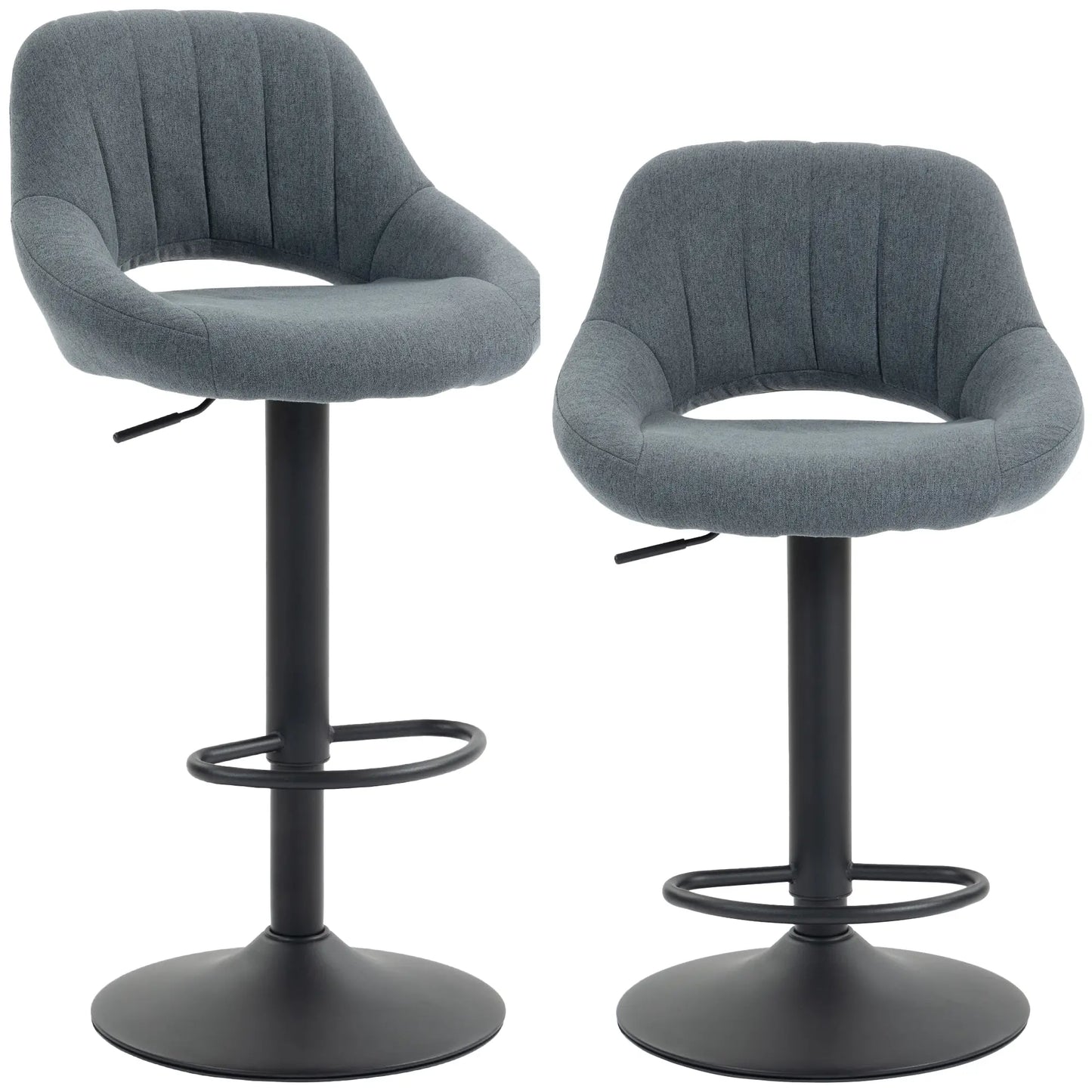 Tabourets de bar pivotants rembourrés en lin, lot de 2, base ronde en métal
