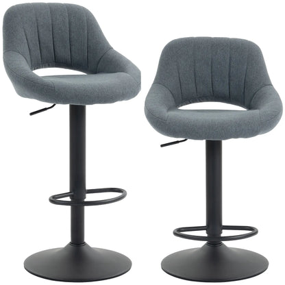 Tabourets de bar pivotants rembourrés en lin, lot de 2, base ronde en métal