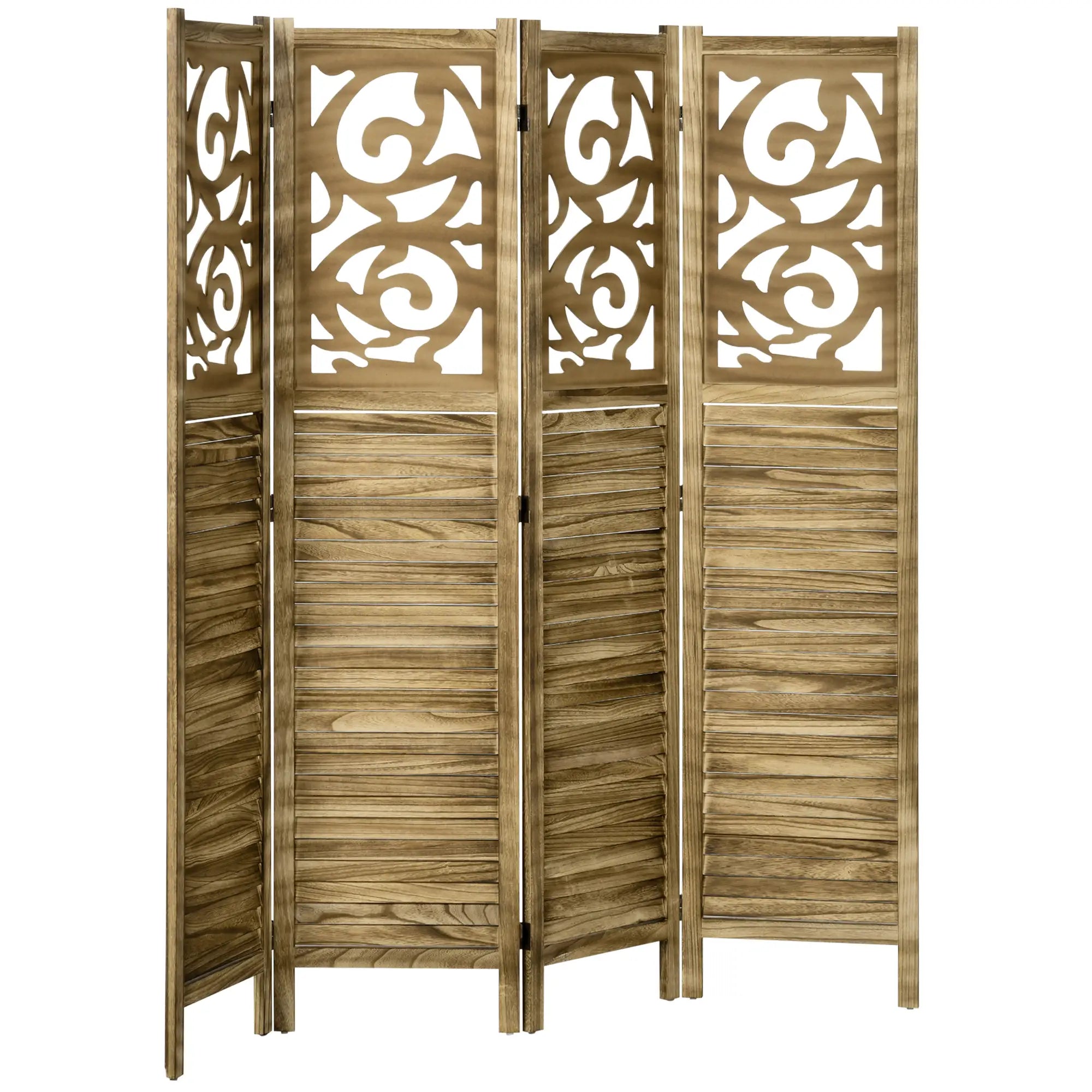 5.6 Ft Room Divider, 4 Panel Folding Privacy Screen, Brown Room Dividers Brown at Gallery Canada
