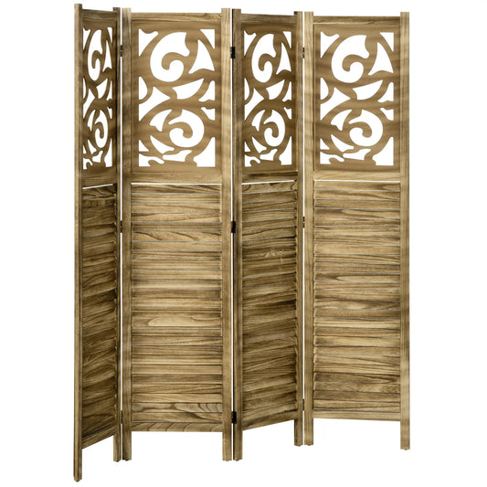 5.6 Ft Room Divider, 4 Panel Folding Privacy Screen, Brown Room Dividers Brown at Gallery Canada