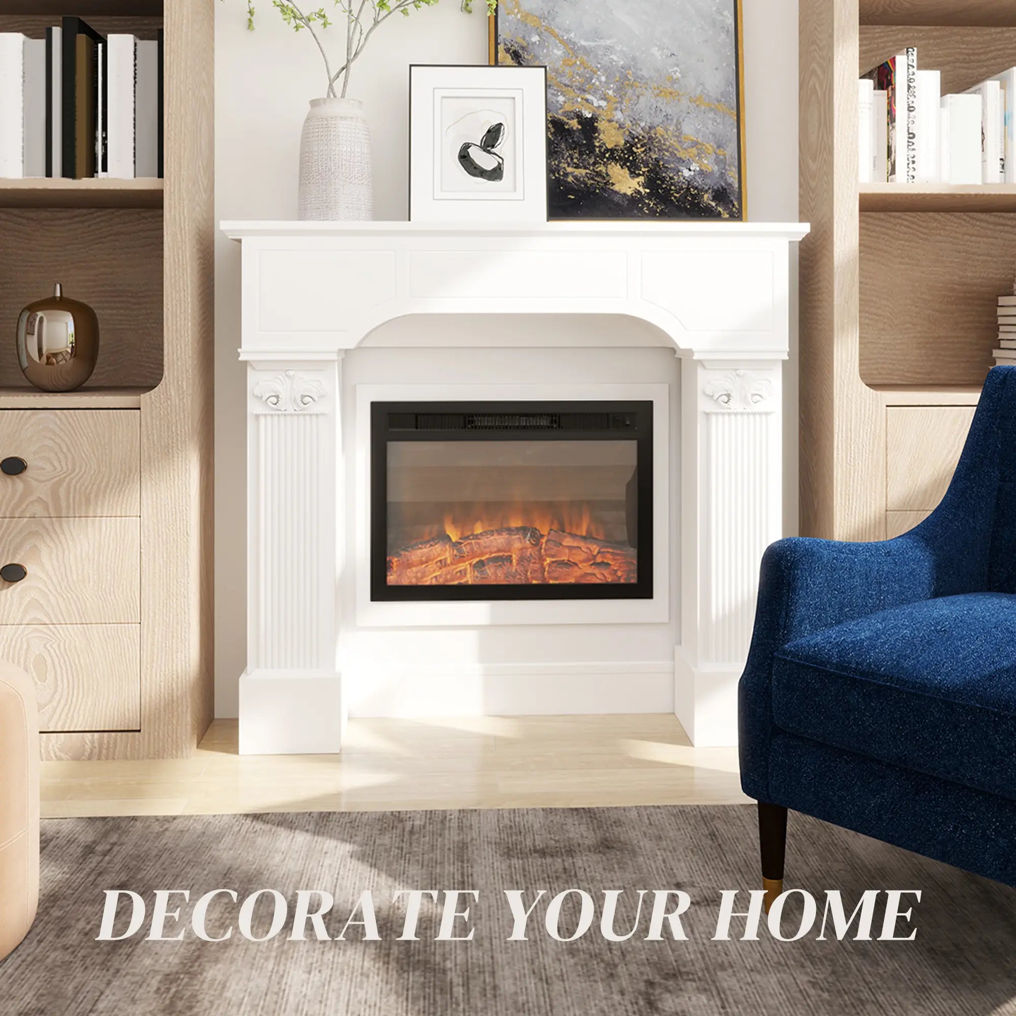 Baroque Fireplace Mantle, Freestanding Surround, 43.25 Inch x 42.75 Inch, White Fireplaces & Accessories at Gallery Canada