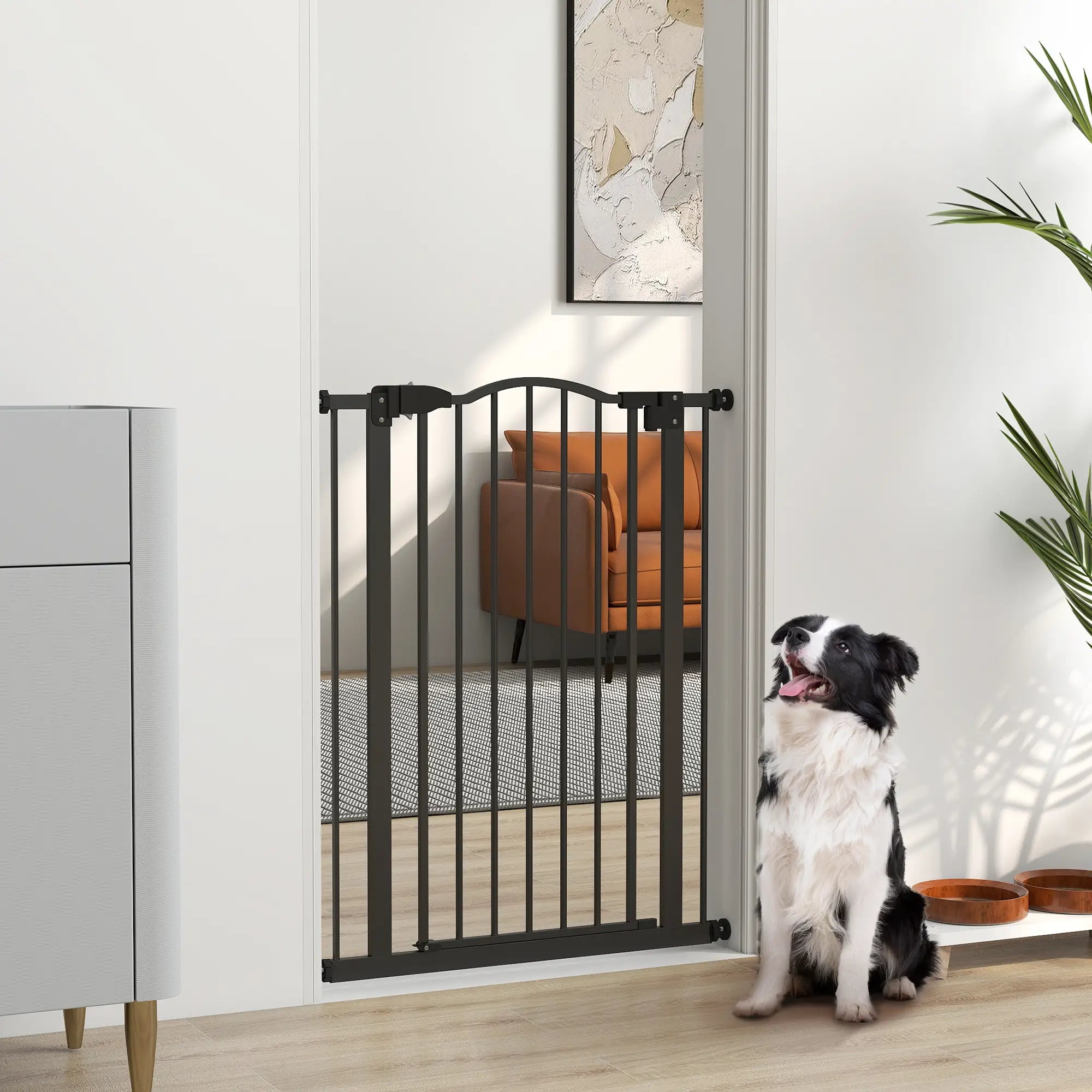 Extra Tall Dog Gate with Door, Pressure Fit, Auto Close, 29-32