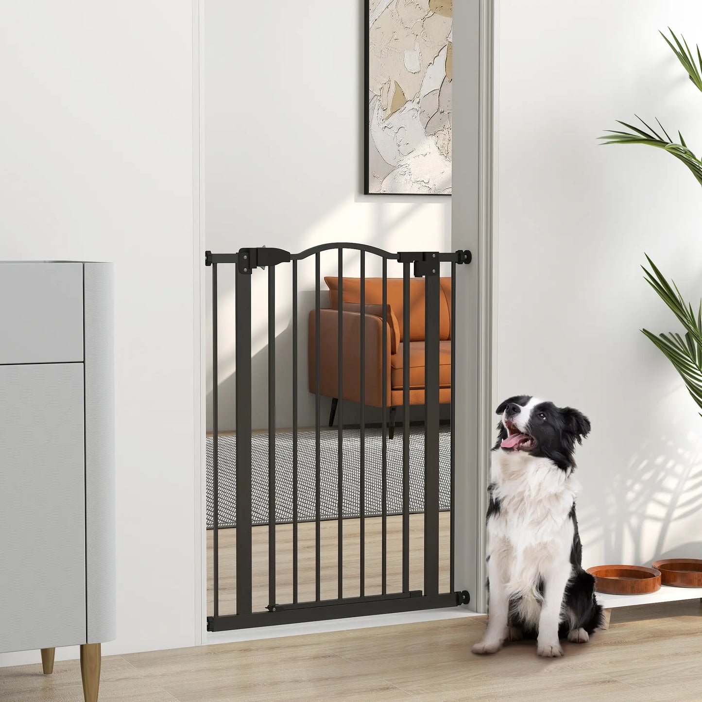 Extra Tall Dog Gate with Door, Pressure Fit, Auto Close, 29-32", Black Houses, Kennels & Pens at Gallery Canada