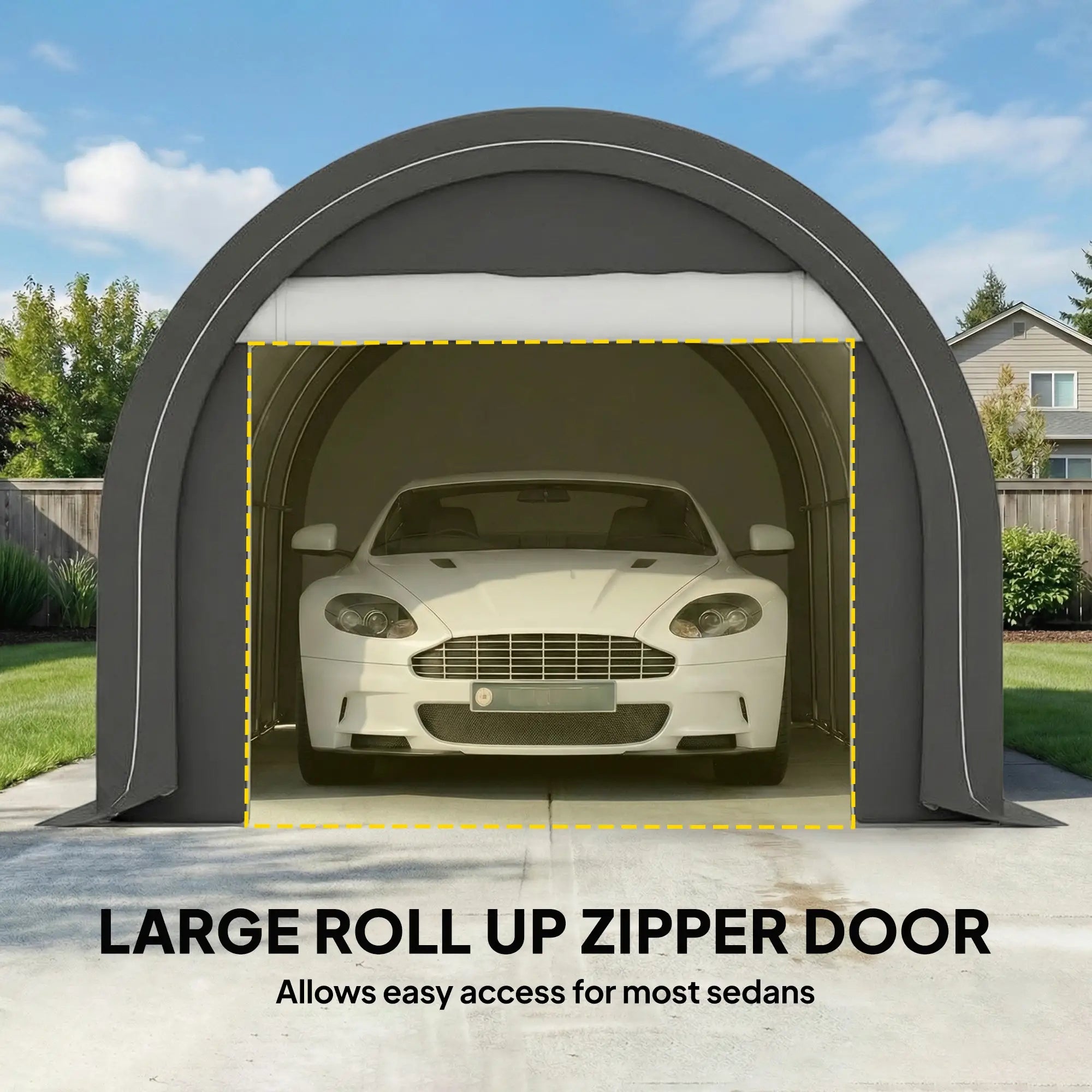 10' x 16' Heavy Duty Carport Tent, Zippered Door, PE Cover, Grey Car Shelters at Gallery Canada