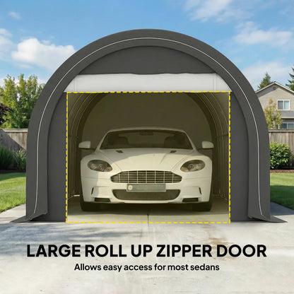 10' x 16' Heavy Duty Carport Tent, Zippered Door, PE Cover, Grey Car Shelters at Gallery Canada