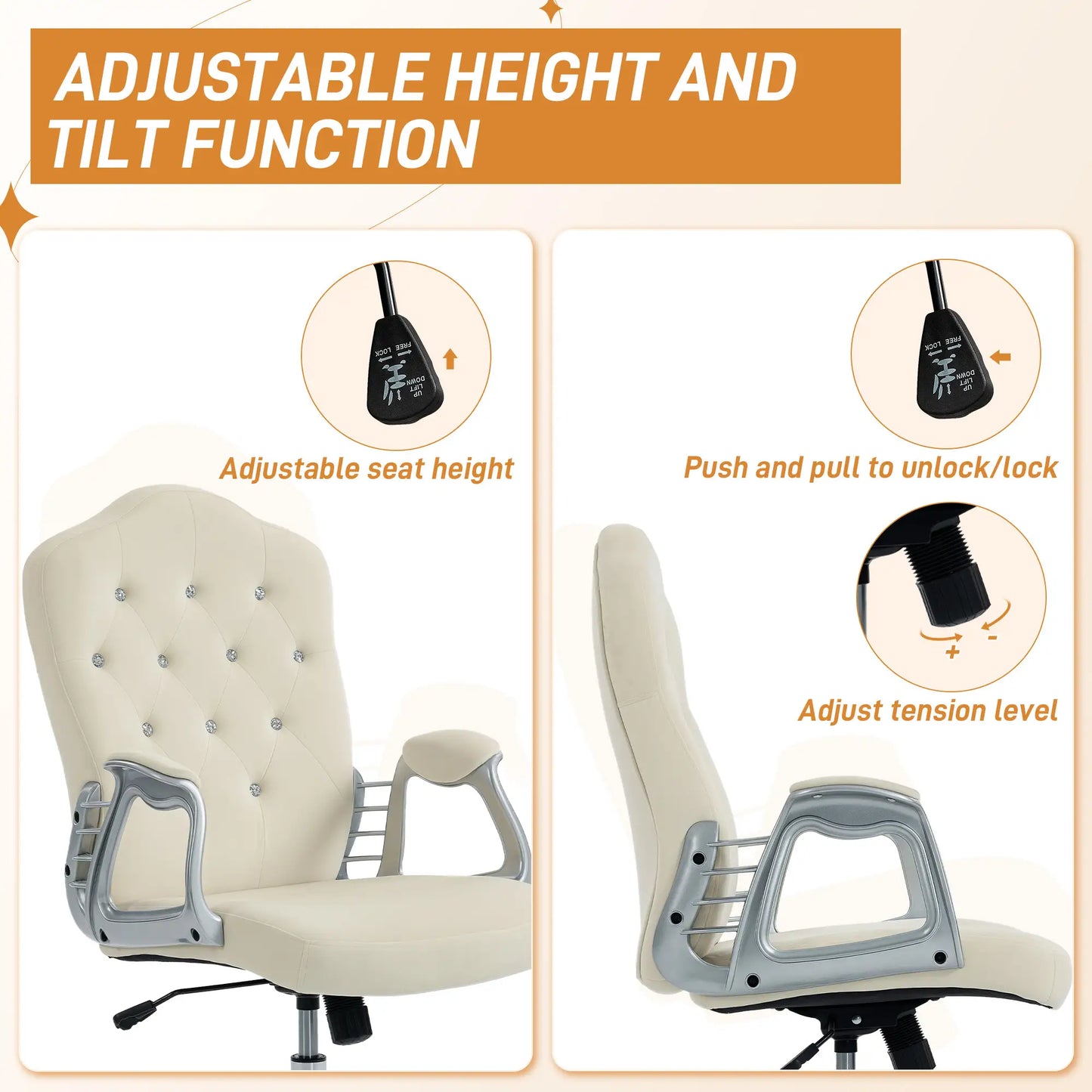 Velvet Office Chair, Swivel Wheels, Adjustable Height, Tilt Function, Beige Task Chairs at Gallery Canada