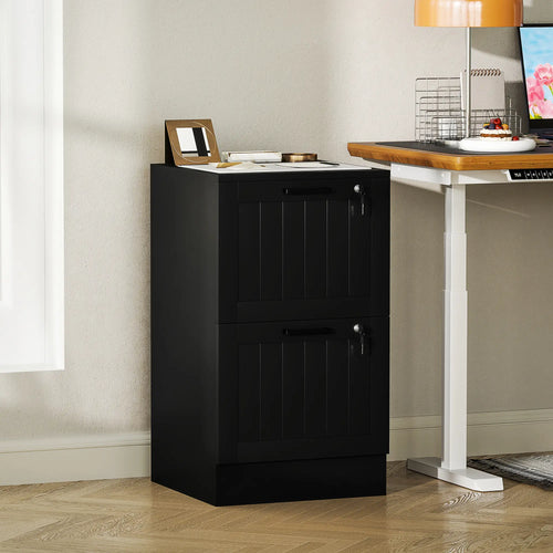 2 Drawer Filing Cabinet with Lock, Office Storage, Black
