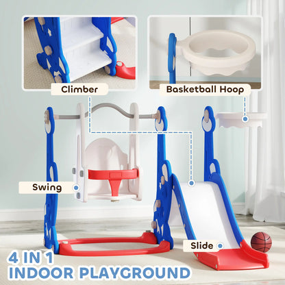 4-in-1 Slide, Swing Set, Basketball Hoop, Climber, Ages 1.5-4, Dark Blue Gym Sets & Swings at Gallery Canada