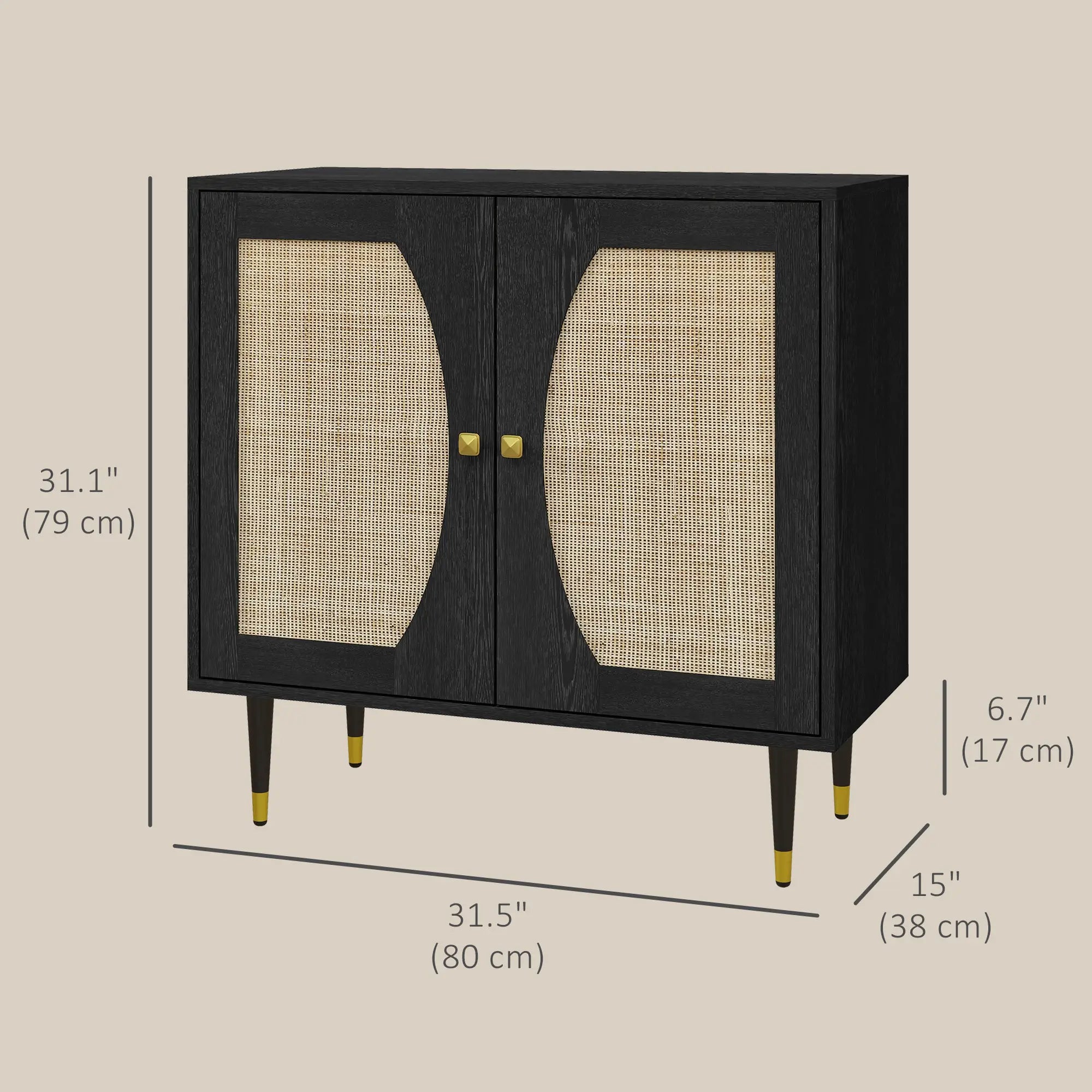 Boho Buffet Cabinet, Adjustable Shelf, Rattan Doors, 42 Inches, Black Kitchen Pantry Cabinets at Gallery Canada