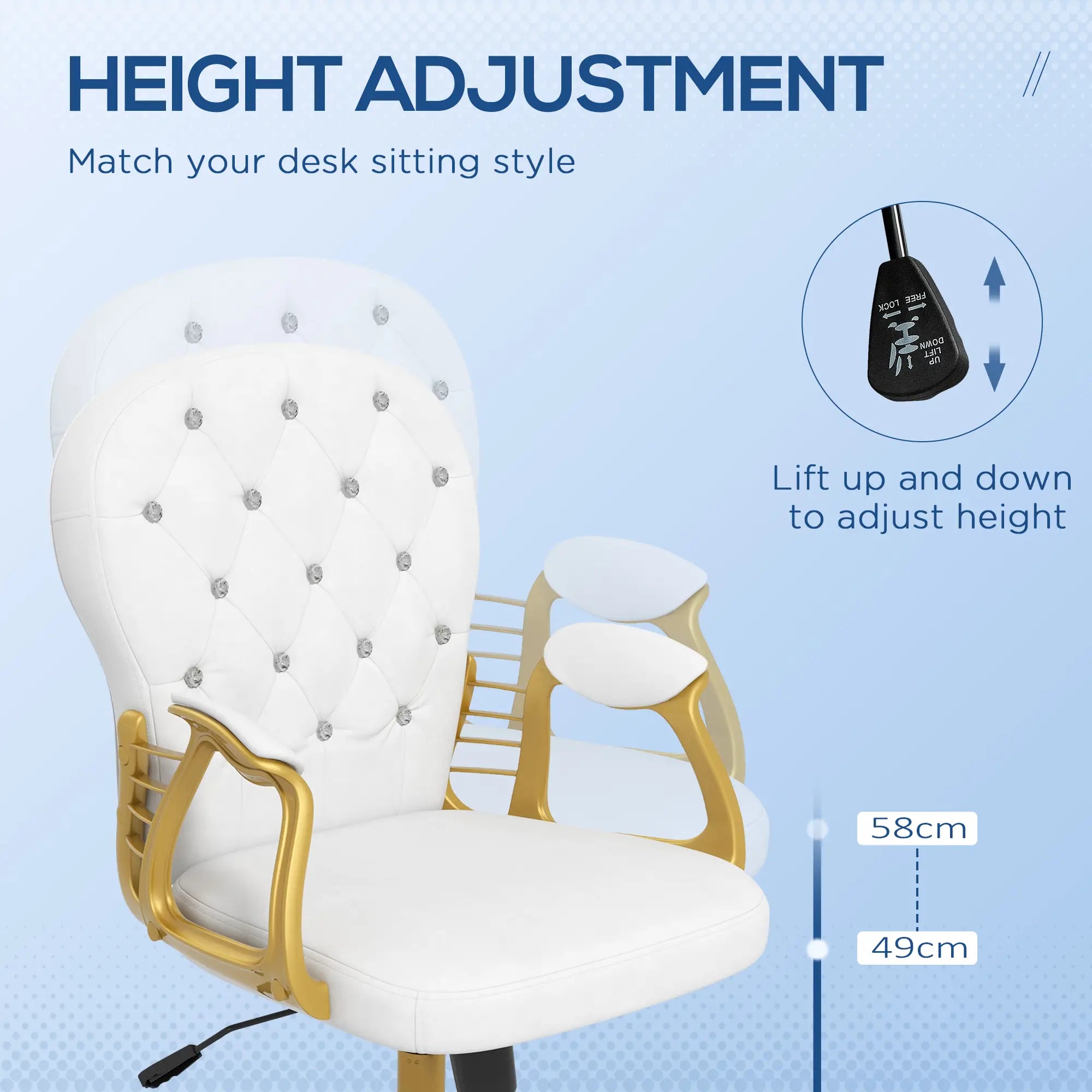 Velvet Office Chair, Button Tufted, Swivel Wheels, Adjustable Height, Cream White Task Chairs at Gallery Canada