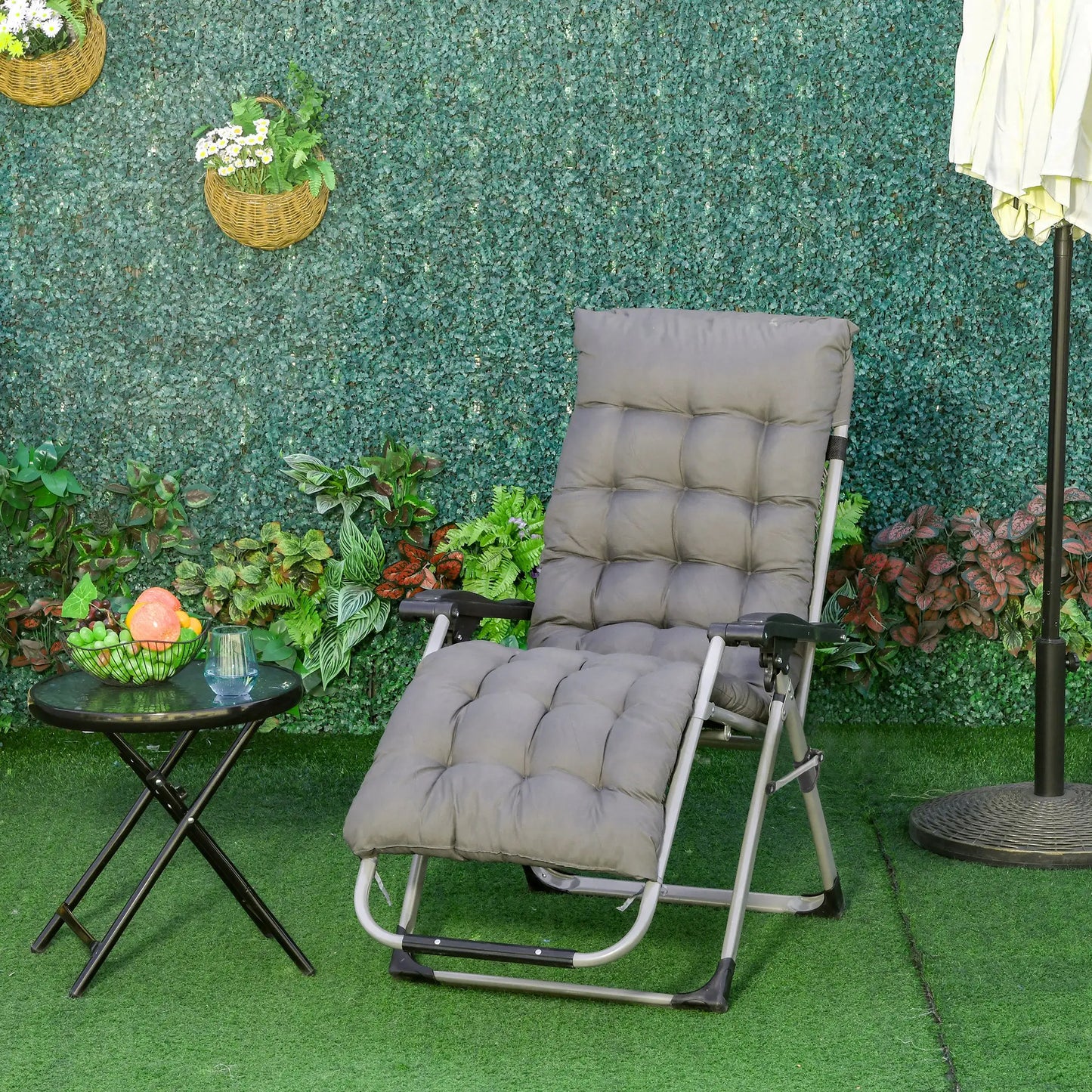 Reclining Zero Gravity Chair, Adjustable Backrest, Folding Sun Lounger, Removable Cushion, Headrest, Dark Grey Lounger Chairs at Gallery Canada