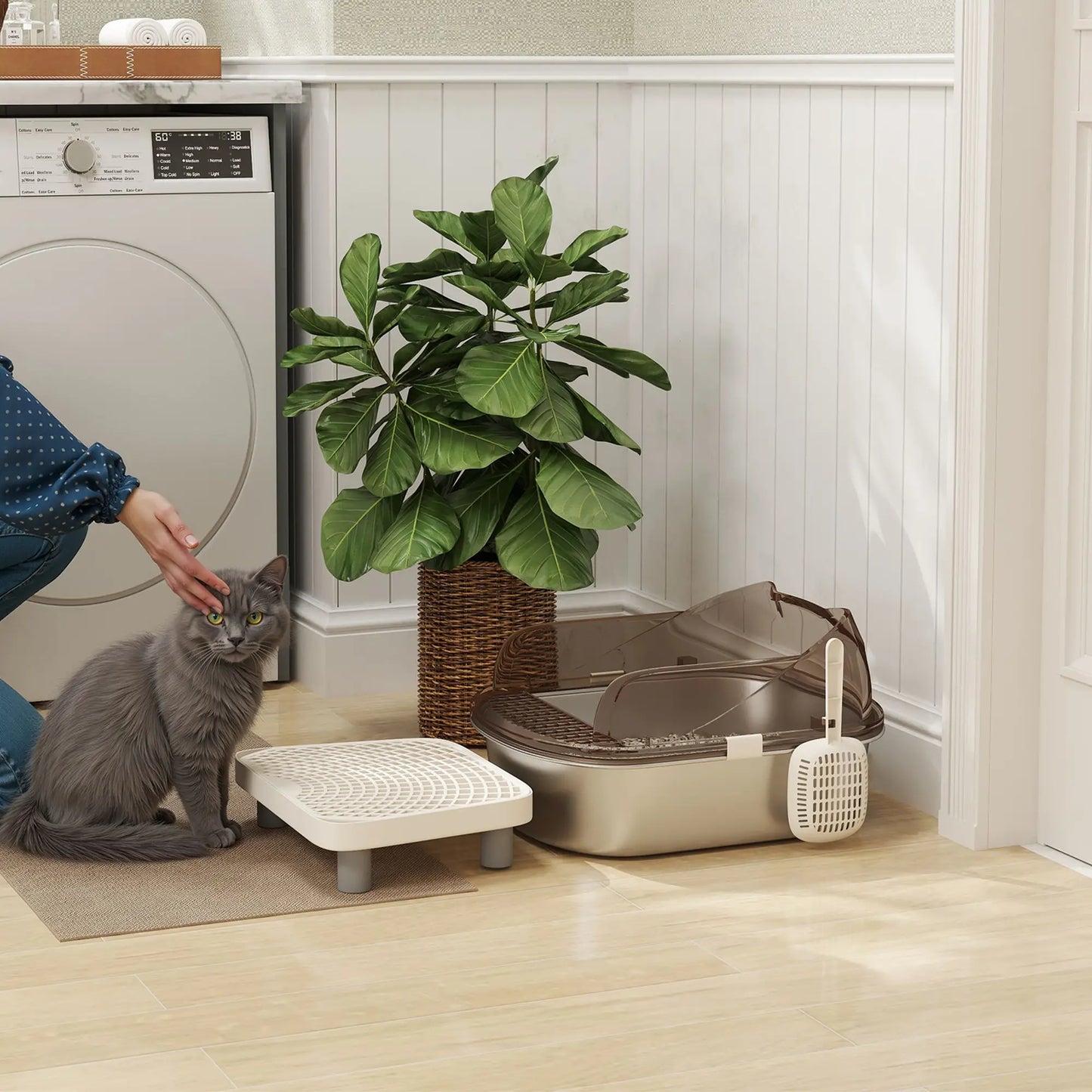 Stainless Steel Cat Litter Box, High Sided Enclosure, Step, Scoop Cat Litter Box Enclosures at Gallery Canada