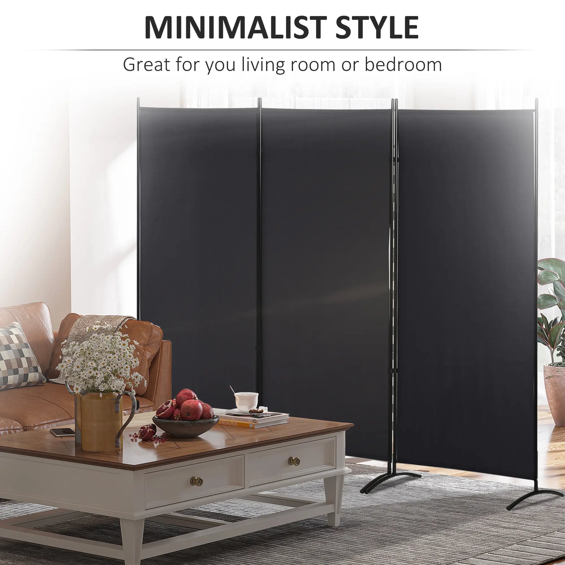 6' 3 Panel Room Divider, Double Hinged, Indoor Privacy Screen, Black Room Dividers at Gallery Canada