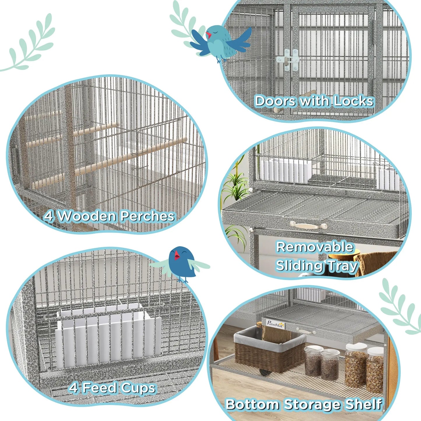 Large Double Rolling Metal Bird Cage, Removable Tray Storage Shelf Bird Cages at Gallery Canada