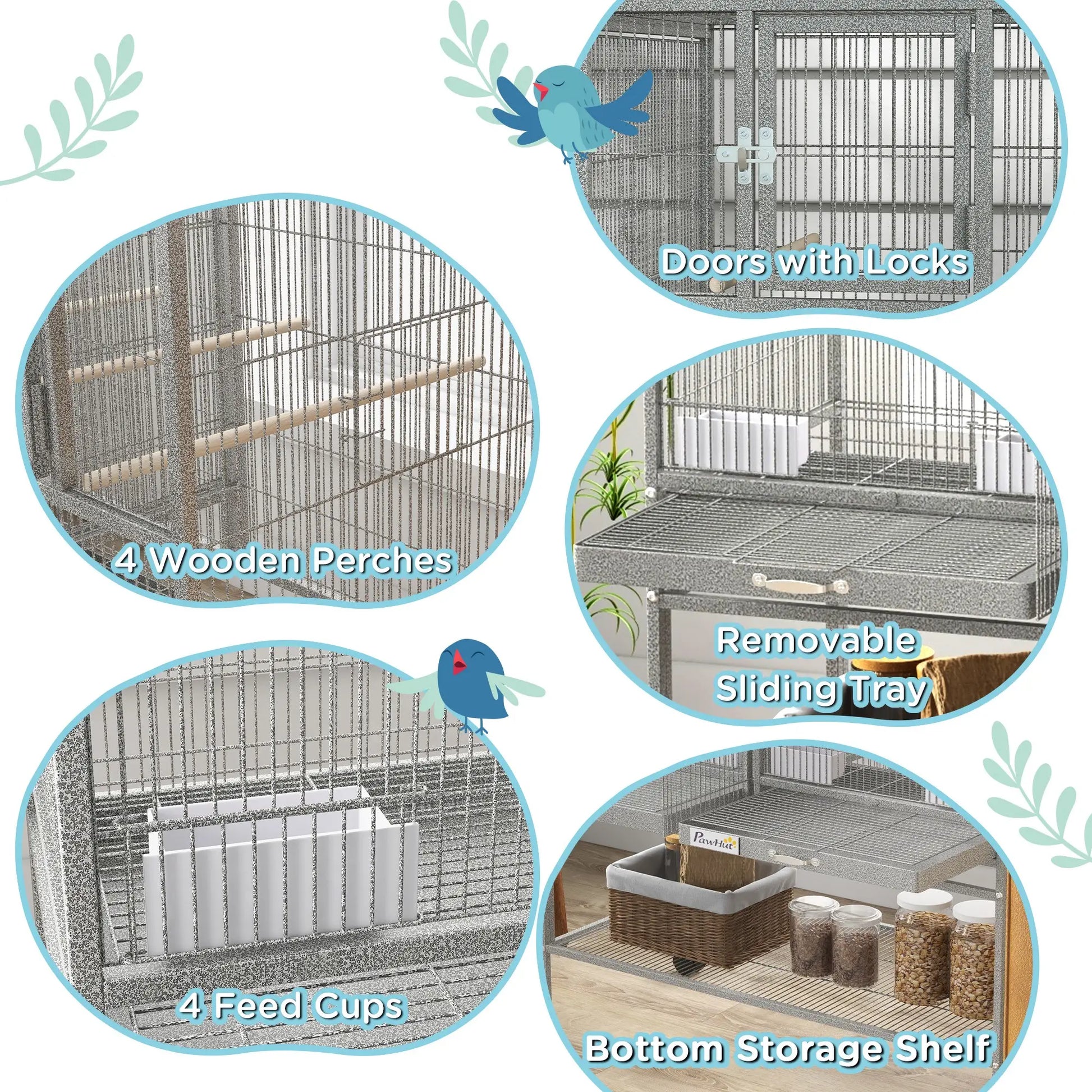Large Double Rolling Metal Bird Cage, Removable Tray Storage Shelf Bird Cages at Gallery Canada