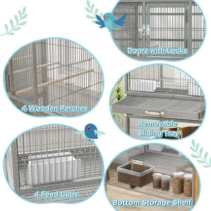 Large Double Rolling Metal Bird Cage, Removable Tray Storage Shelf Bird Cages at Gallery Canada