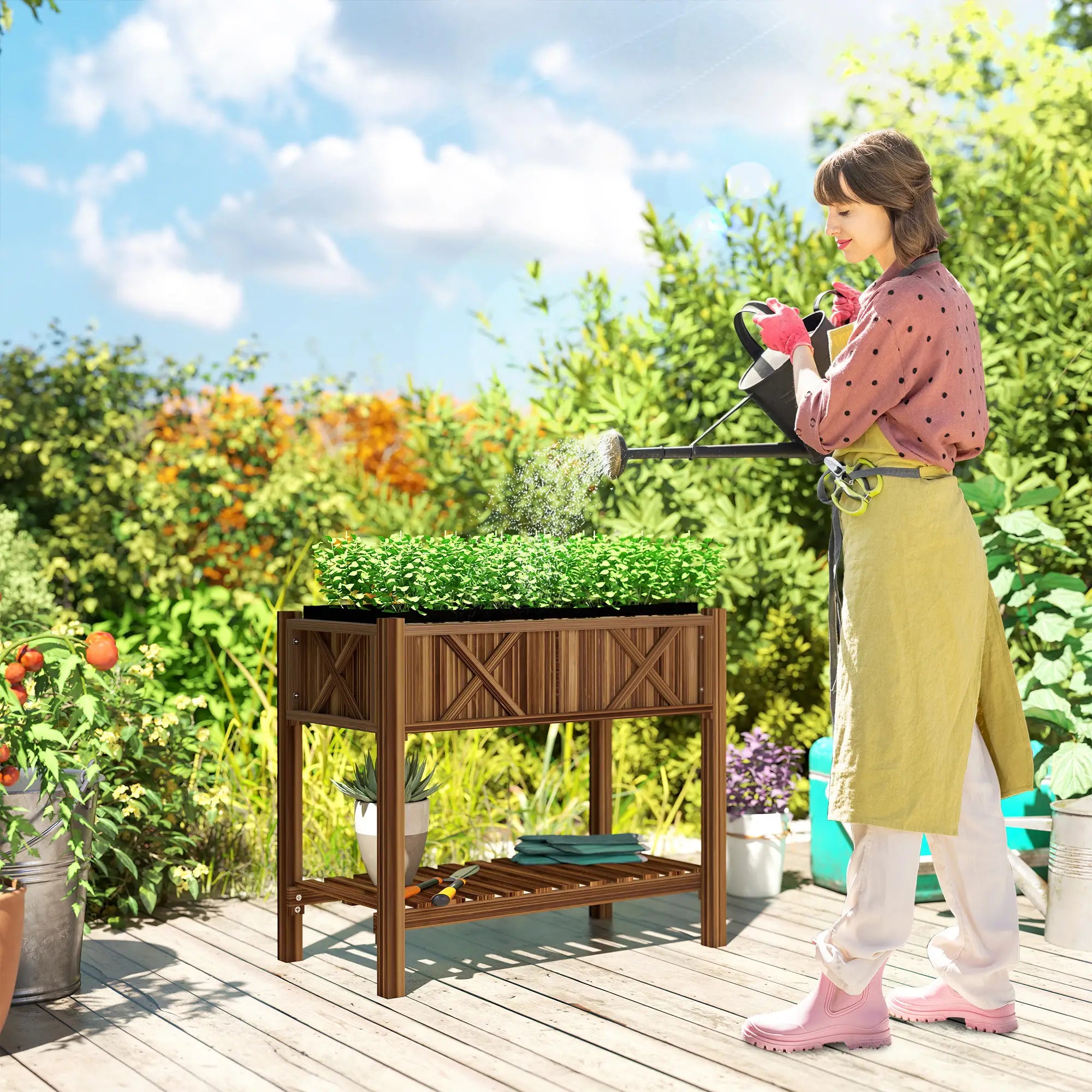 Wooden Raised Garden Bed, Elevated Planter Box, 34