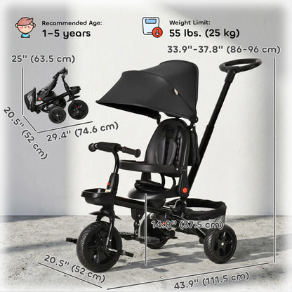 Toddler Tricycle, 4 in 1 Kids Trike, Adjustable Seat, Removable Handle, Black Tricycles for Kids at Gallery Canada