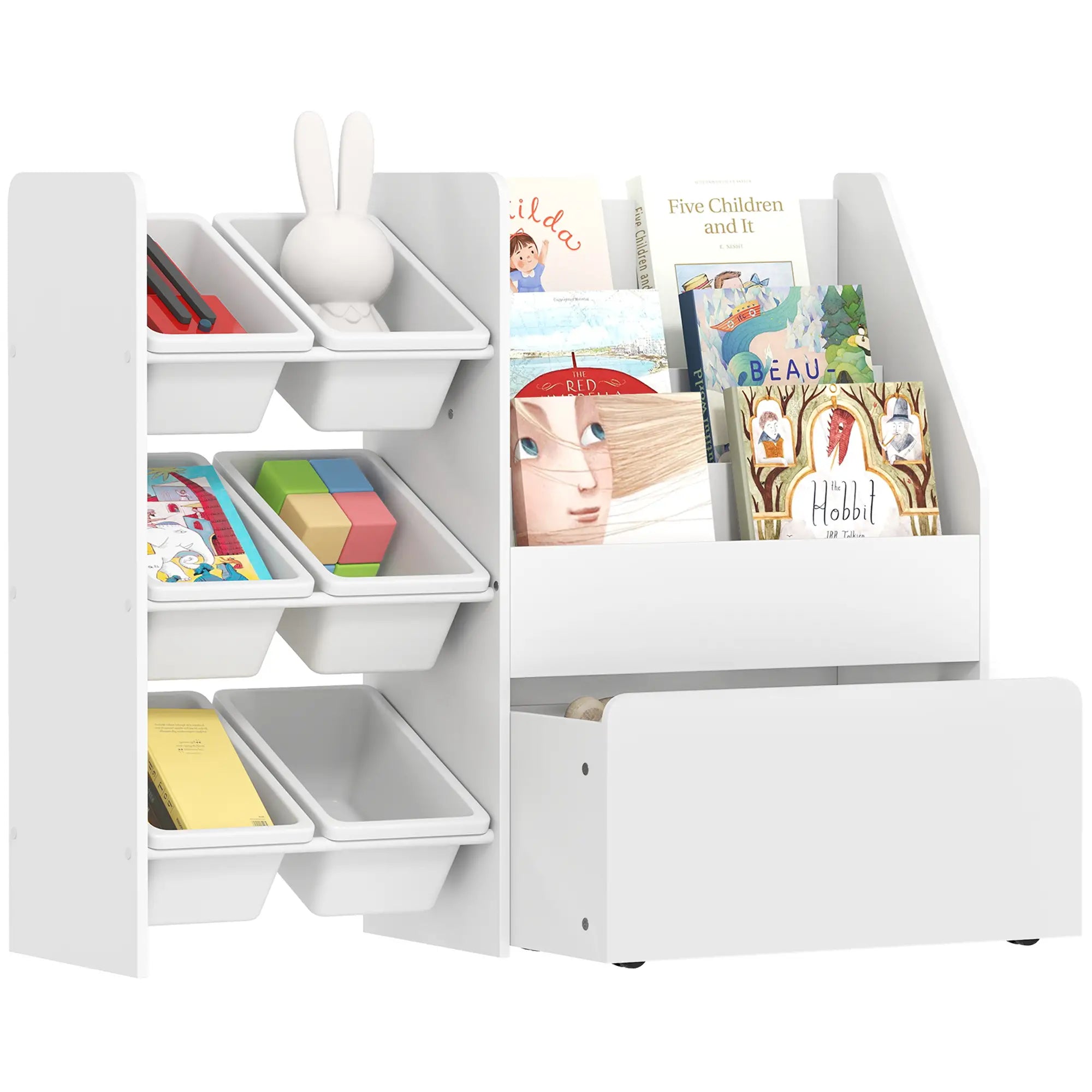 Kids Bookshelf Toy Storage, 3 Tier Bookcase 6 Removable Bins, White Baby & Kids Storage at Gallery Canada