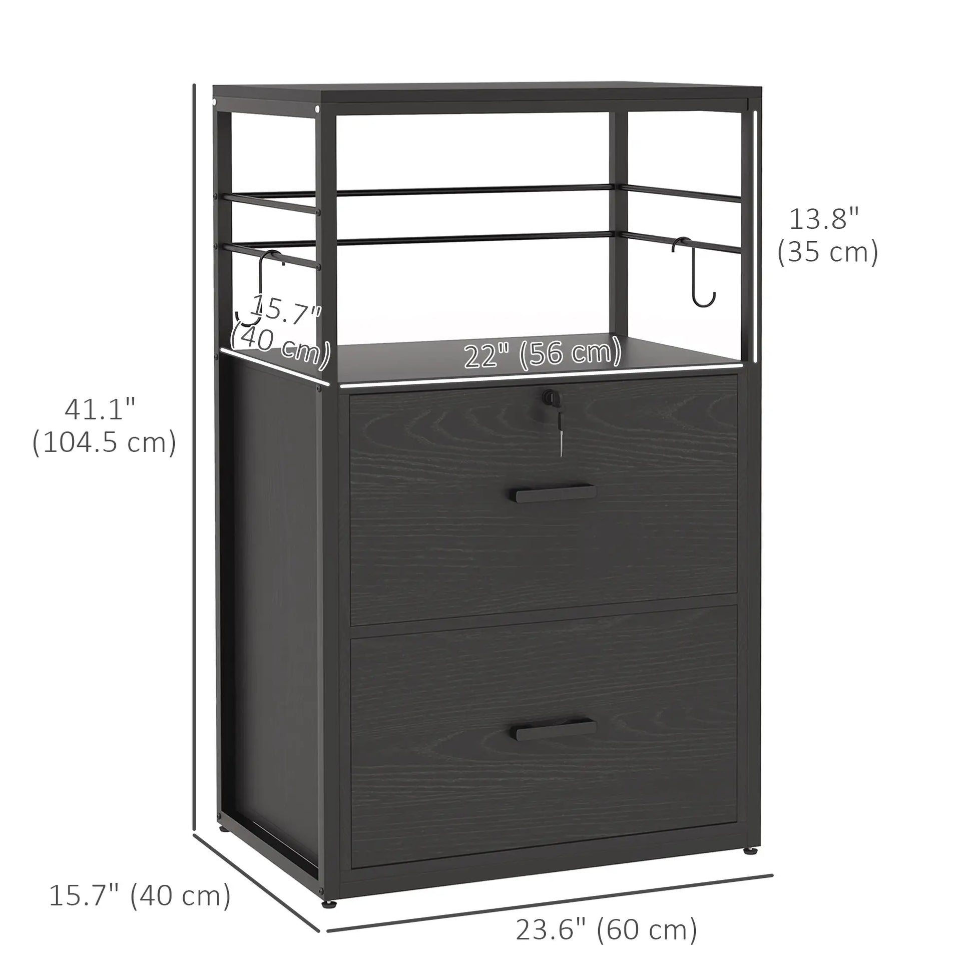 Lockable 2 Drawer Filing Cabinet, Adjustable Hanging Bar, Letter, A4, Legal Size, Black Office Cabinets & Cupboards at Gallery Canada